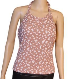SO Shirt Tank Top Halter Brown Floral Size Juniors Large
